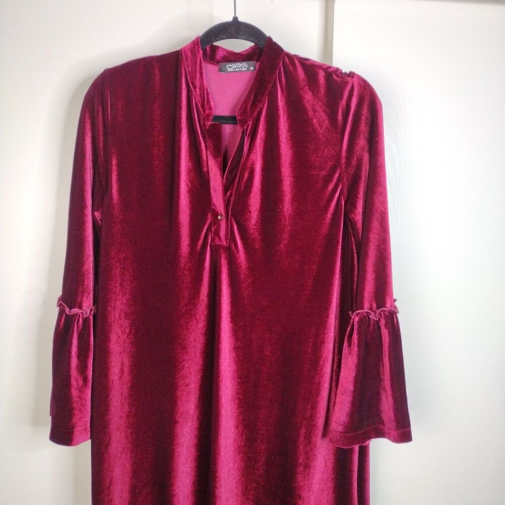 Womens Maroon Velvet Velour Elegant Maxi Dress Made in Turkey Size 38 US M